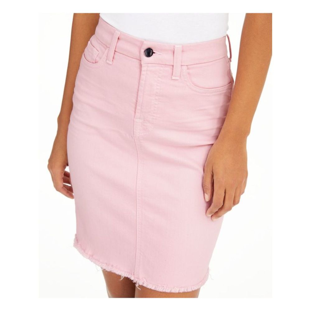Jen 7 By 7 For All Mankind Womens Pink Raw-edge Hem Pencil Skirt 14